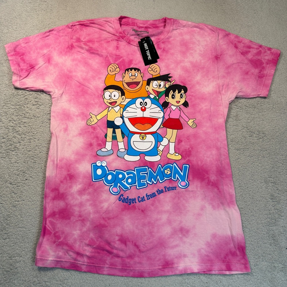 Hot Topic Doraemon Graphic Tee Unisex Large Pink Tie Dye Anime Manga NWT